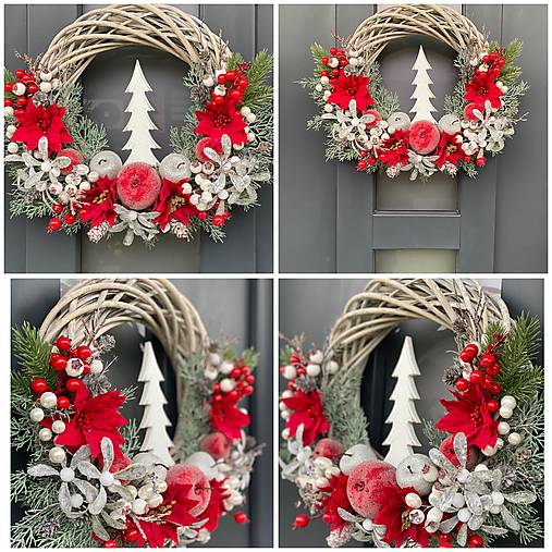 Vianočný veniec 35cm na prútenom základe na dvere vianočná dekorácia Venček