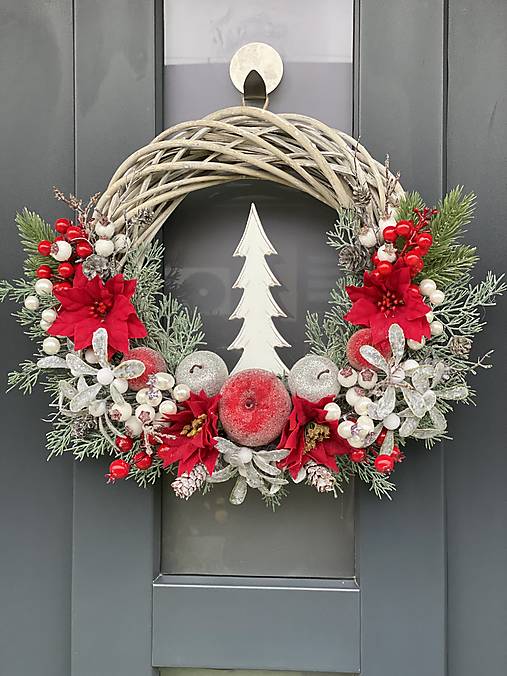 Vianočný veniec 35cm na prútenom základe na dvere vianočná dekorácia Venček