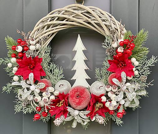 Vianočný veniec 35cm na prútenom základe na dvere vianočná dekorácia Venček