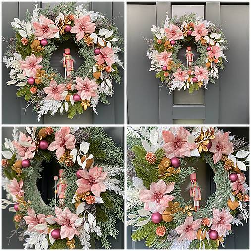 Vianočný veniec L 38cm na bielom prútenom základe na dvere vianočná dekorácia Venček