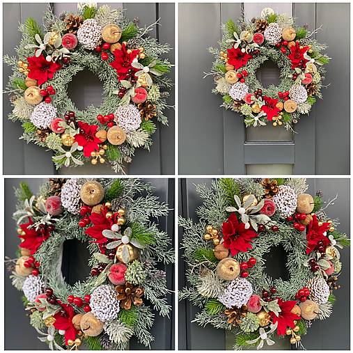 Vianočný veniec L 38cm na bielom prútenom základe na dvere vianočná dekorácia Venček