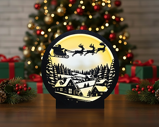 Svietidlá - Santa nad zasneženou dedinou - LED Vianočná lampa - 17961997_