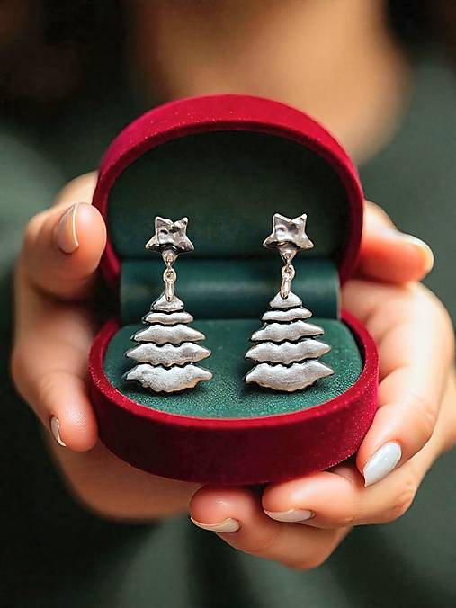 Náušnice - Zimné náušnice vianočné stromčeky, nerezová oceľ - 17961247_