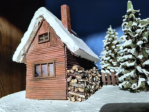Dekorácie - Zimná 3D chalupa pri lese - 17965197_