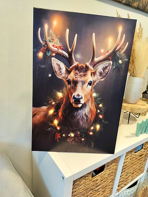 Svietiaci vianočný obraz srnec so svetielkami 60x40cm