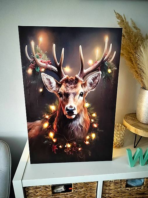 Svietiaci vianočný obraz srnec so svetielkami 60x40cm
