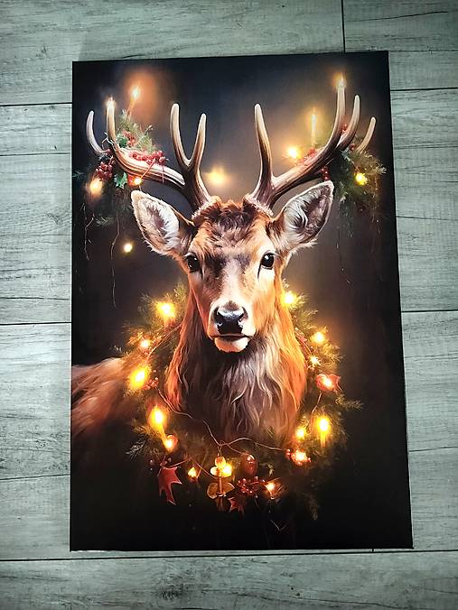 Svietiaci vianočný obraz srnec so svetielkami 60x40cm