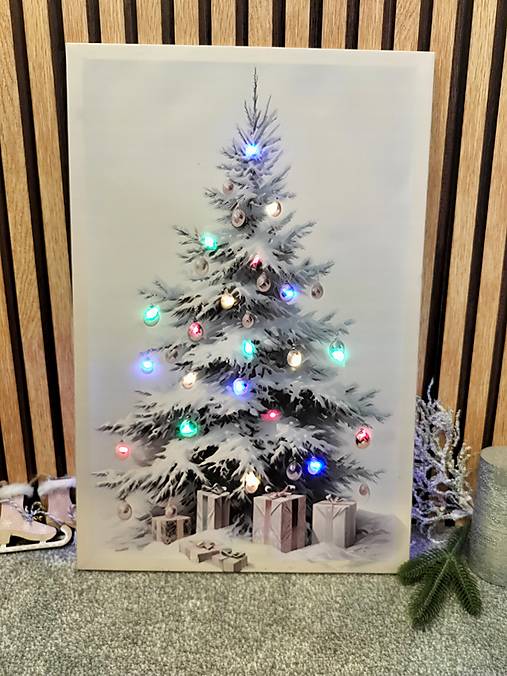 Svietiaci vianočný obraz- vianočný stromček  60x40cm (Farebné svetlo)