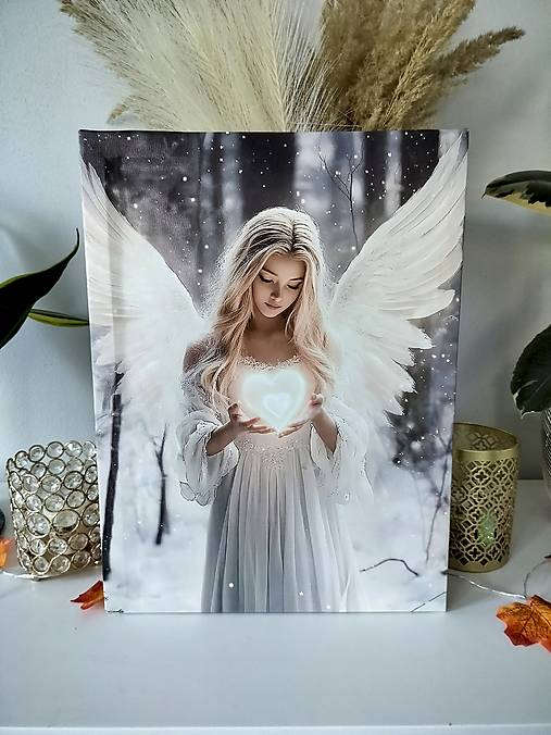 Svietiaci vianočný obraz – anjel (40 × 30 cm)