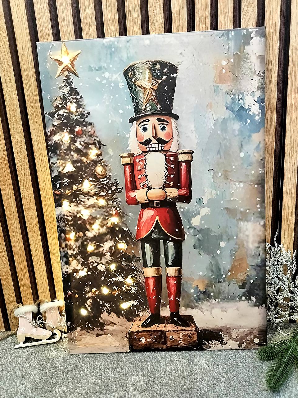 Svietiaci vianočný obraz luskáčik 60x40cm