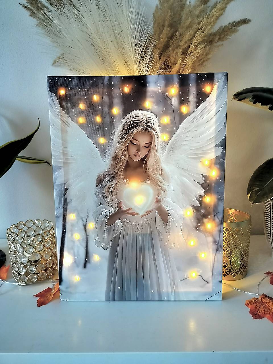 Svietiaci vianočný obraz – anjel (40 × 30 cm)