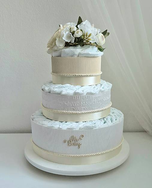 Detské doplnky - Plienková torta Vintage neutrál - 17966697_