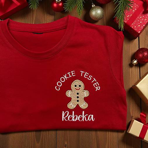 Detské oblečenie - Detské vianočné tričko s výšivkou – COOKIE TESTER - 17965344_