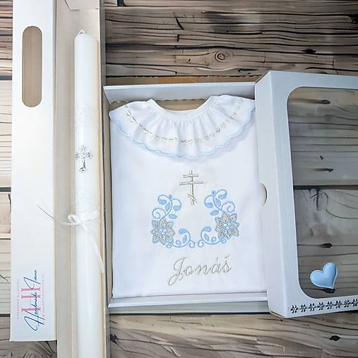 Detské oblečenie - Sada na krst modré kvety a pravoslávny krížik (k08) - 1 - 17965192_