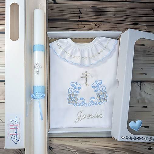 Detské oblečenie - Sada na krst modré kvety a pravoslávny krížik (k08) - 2 - 17965278_