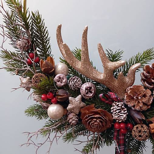Dekorácie - Luxusní Vianočný veniec minimalistický s parôžkem - 17971927_