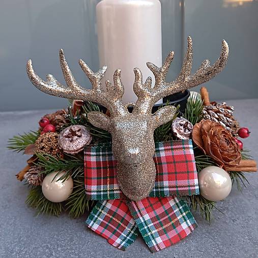 Svietidlá - Vianočný svietnik minimalistický s jelenem - 17971949_