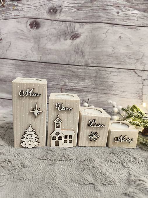 Svietidlá - Adventný  svietnik mier viera láska nádej - 17969440_