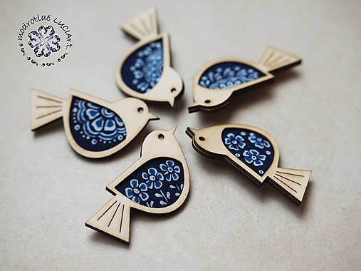 Sady šperkov - Brošňa modrotlač (Vtáčik) - 17968912_