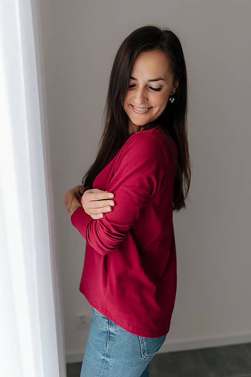 Oblečenie na dojčenie - tričko na dojčenie so zipsami - bordové - 17969074_