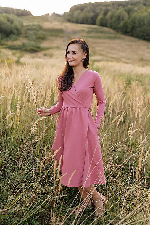 Šaty - Zavinovacie MIDI šaty - tmavá starorúžová - 17969171_