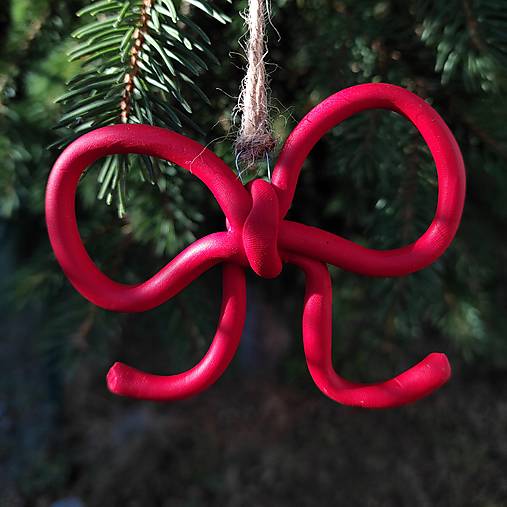 Vianočná červená mašlička - 3D ozdoba na stromček