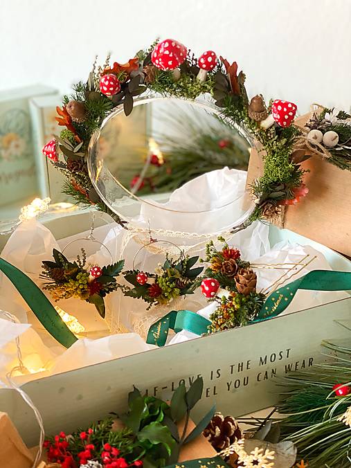 Darčekový box "čarovný les" - venček, náušnice, set vláseniek