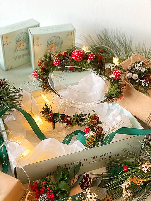 Darčekový box "čarovný les" - venček, náušnice, set vláseniek