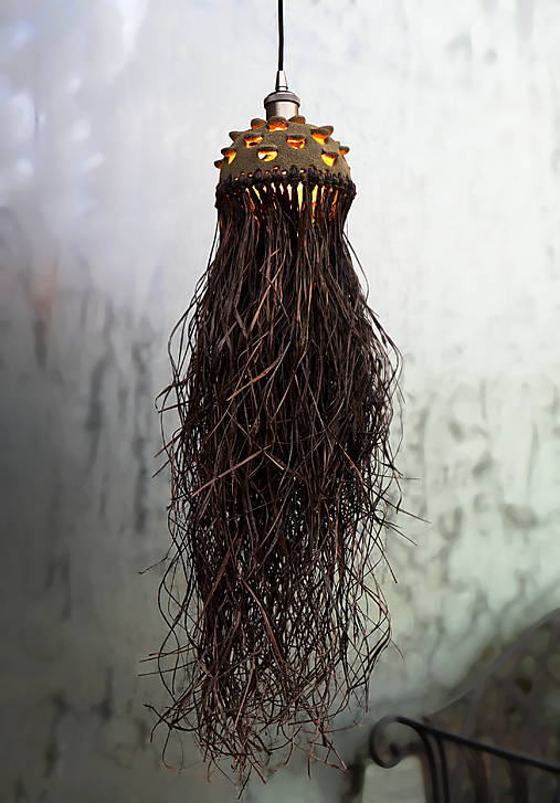 Svietidlá - Závesná dekoračná lampa s rafiou - 17969468_