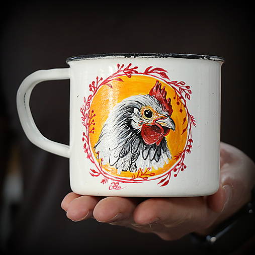 Upcyklovaný ručne maľovaný smaltovaný hrnček