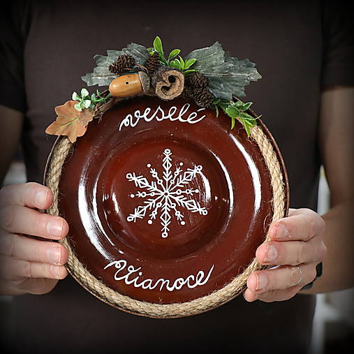 Upcyklovaná ručne maľovaná vianočná pokrievka