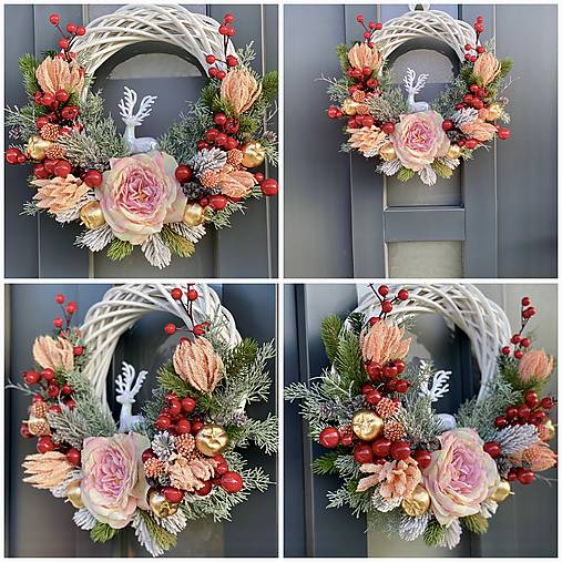 Vianočný veniec 35cm na bielom prútenom základe na dvere vianočná dekorácia Venček