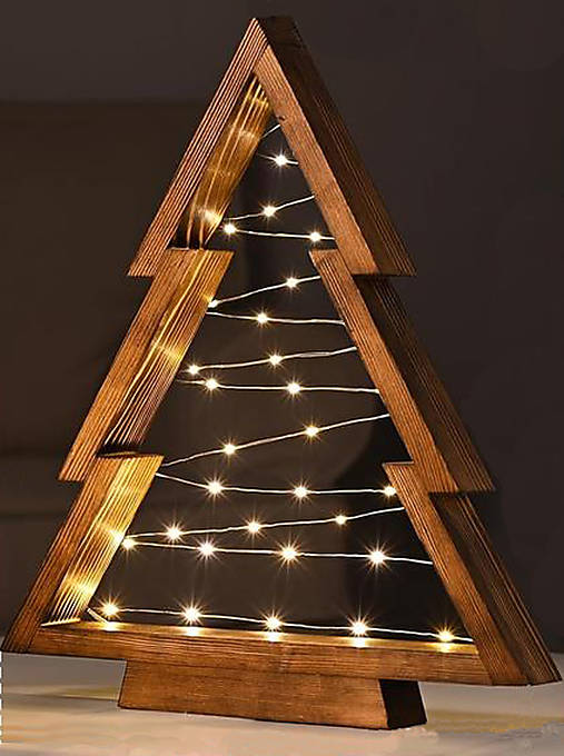 Dekorácie - Drevený stromček so svetielkami - 17970799_