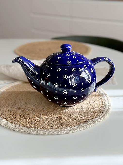 Nádoby - Čajník kobaltovo-kvietkovaný  - 17973277_