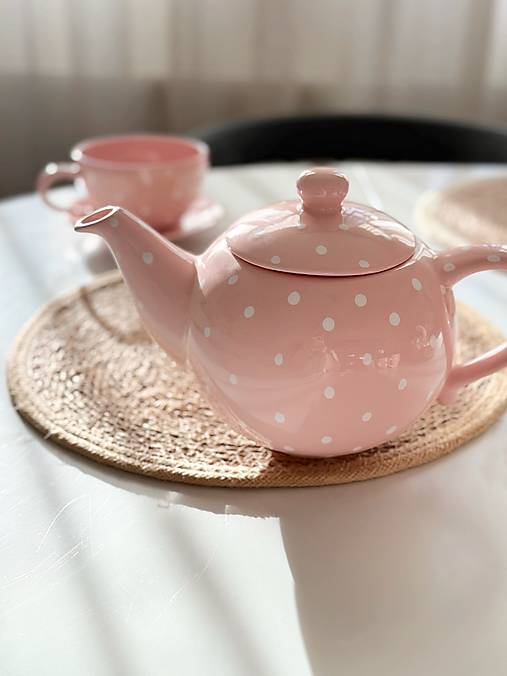 Nádoby - Ružový čajník s bodkami - 17973377_