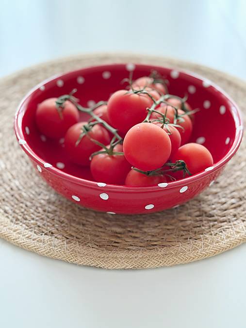 Nádoby - Hlboké taniere červené bodkované - 17974090_