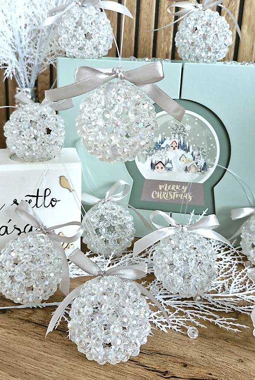 Vianočná krištáľova guľa  (Vianočná guľa biela)