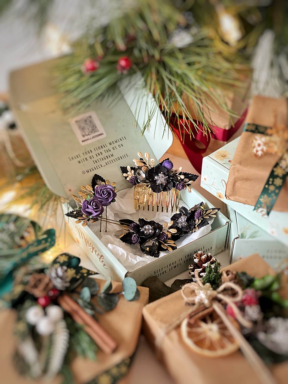 Darčekový box "chuť noci" - hrebienok, set vláseniek a klipy na topánky