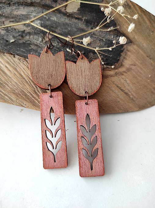 Náušnice - tulip-love v ružovo - hnedej - 17973870_