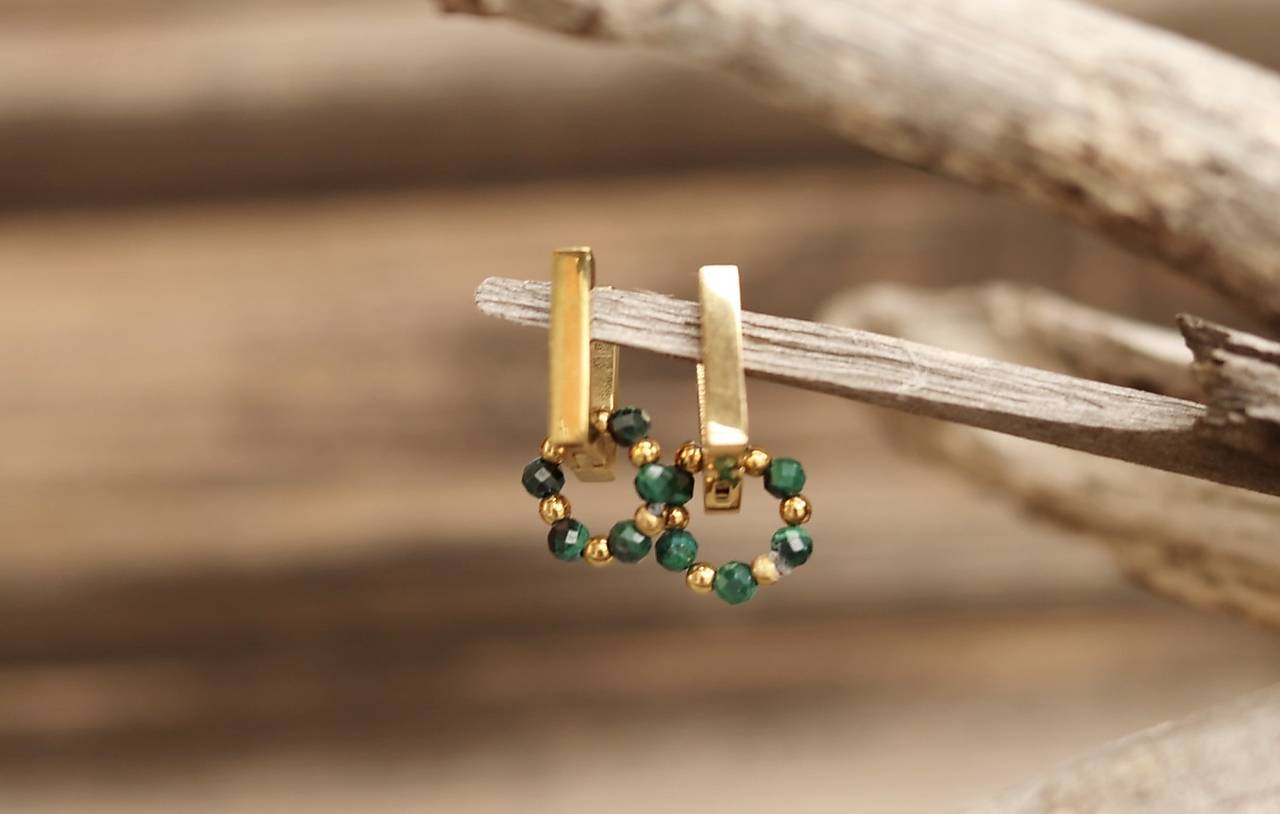 Náušnice hranaté malachit