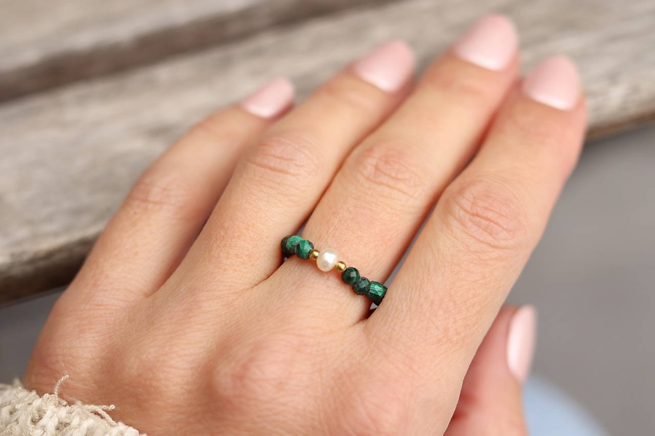 Prsteň malachit, perla