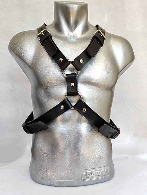 Opasky - Pánský kožený harness - postroj na hrudník - 17972091_