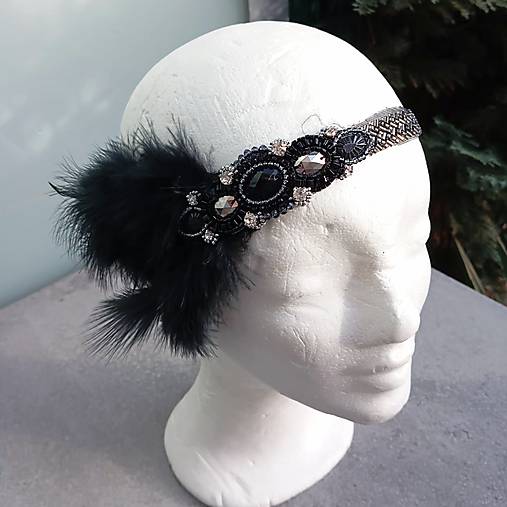 Čiapky, čelenky, klobúky - Great Gatsby Black... čelenka - 17976318_