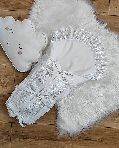 Detský textil - Biela madeirová zavinovačka vhodná na krst - M16 - 17978362_
