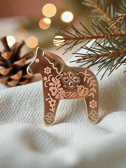 Brošne - Perníkové koníky | Folklórna brošňa s vianočným ornamentom - 17978876_