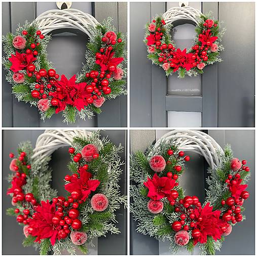 Vianočný veniec 36cm na bielom prútenom základe na dvere vianočná dekorácia Venček