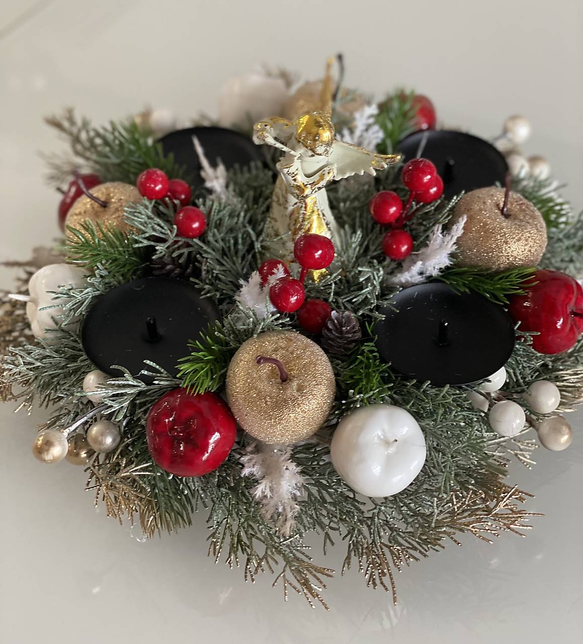 Adventný veniec svietnik 32cm na stôl pre 4 sviečky