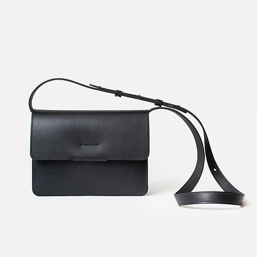 Kabelky - Kožená crossbody kabelka | koňaková (Čierna) - 17980258_