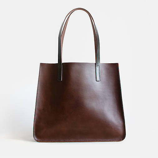 Kabelky - Kožená shopper kabelka TOTE BAG | tmavohnedá (základná) - 17981245_