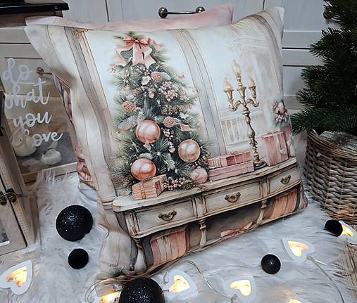 Úžitkový textil - Vianočné obliečky na vankúše,,ružové vianoce" (Teplo domova) - 17984324_